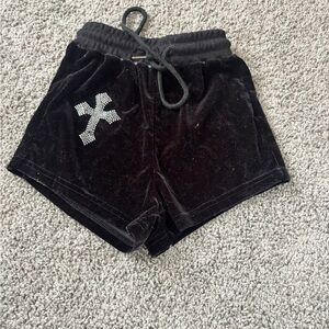 ROMWE Black Velvet Shorts with Rhinestone Detail